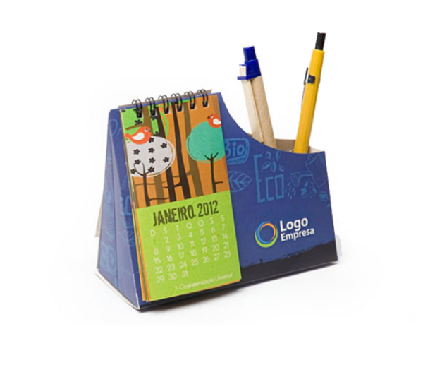 Calendário com Porta Canetas Personalizado
