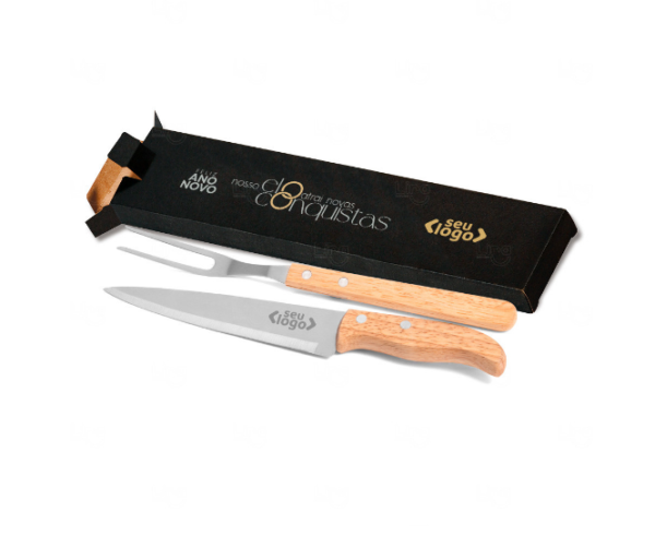 Kit churrasco com Aço Inox e Madeira para Brindes